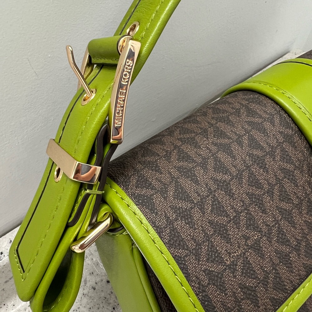 NWOT Michael Kors Brown & Green Monogram Shoulder Bag - Picture 3 of 9